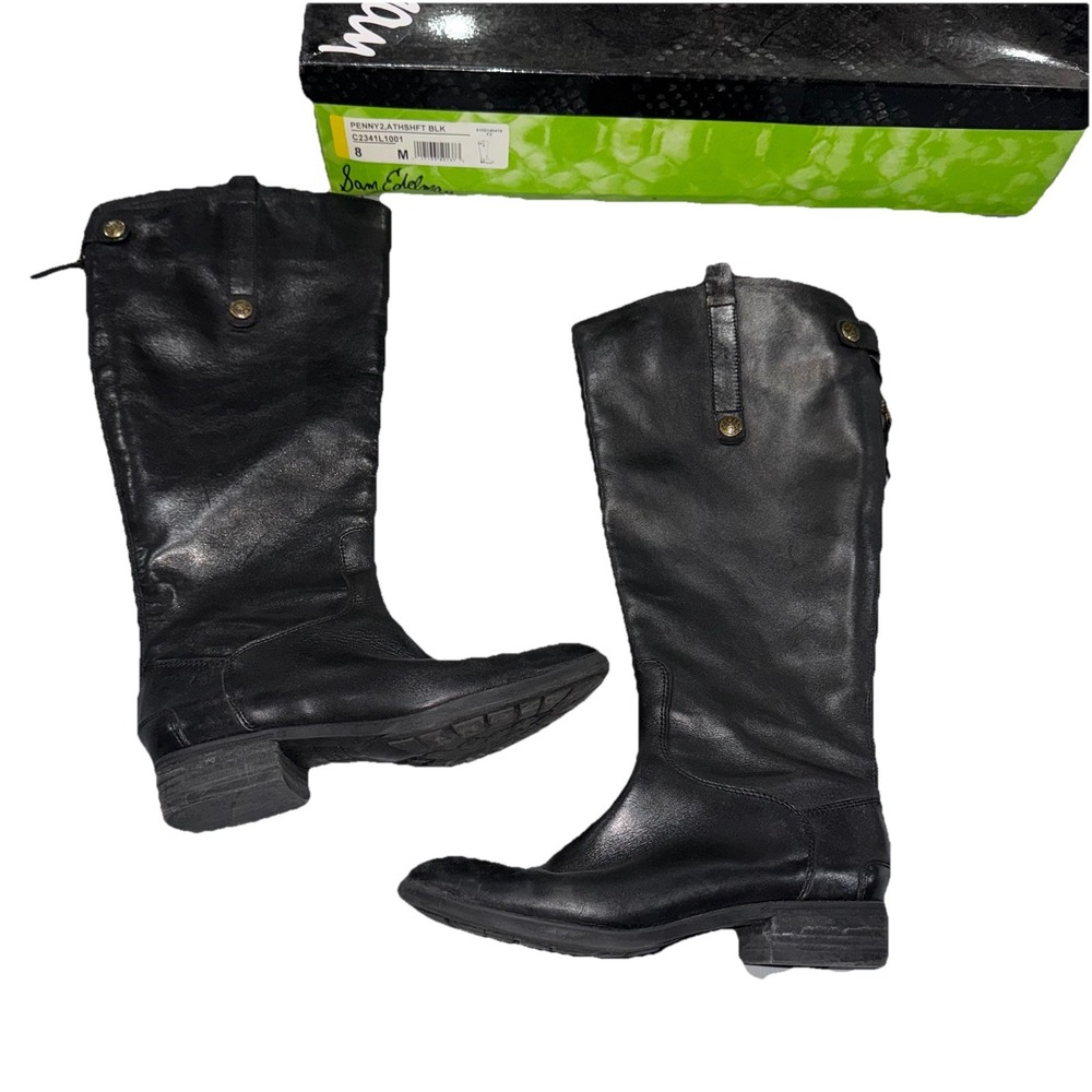 Sam Edelman Penny 2 Black Leather Riding Boots Equestrian Tall Boots Women's 8M
